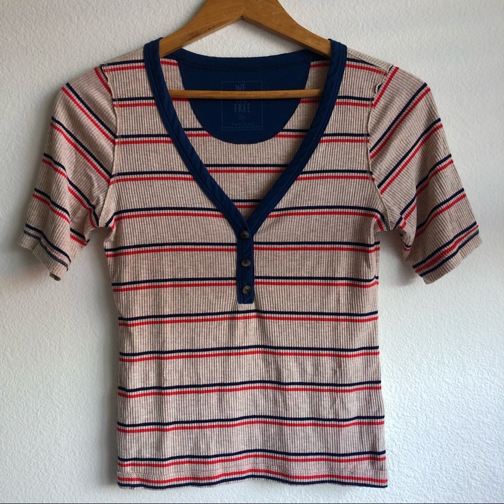 Free People Stripe Button Tee